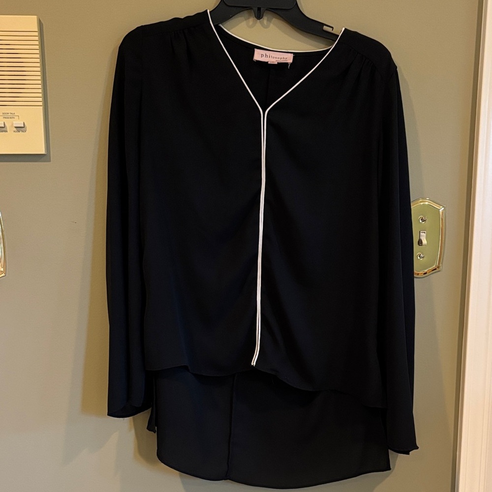 Philosophy Black Blouse with White Trim
